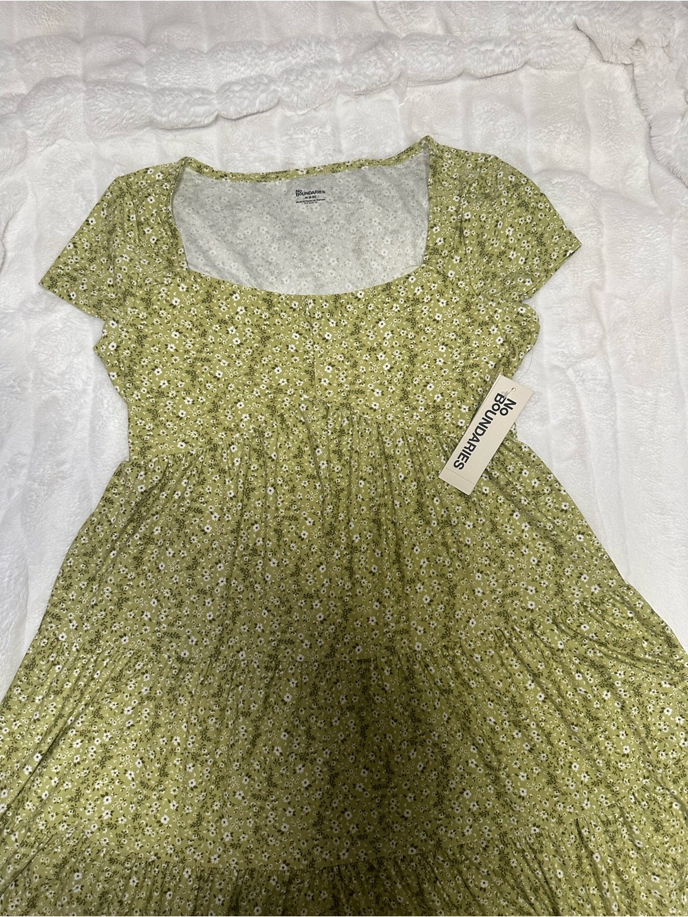 No Boundaries Light Olive Floral Tiered Mini Dress